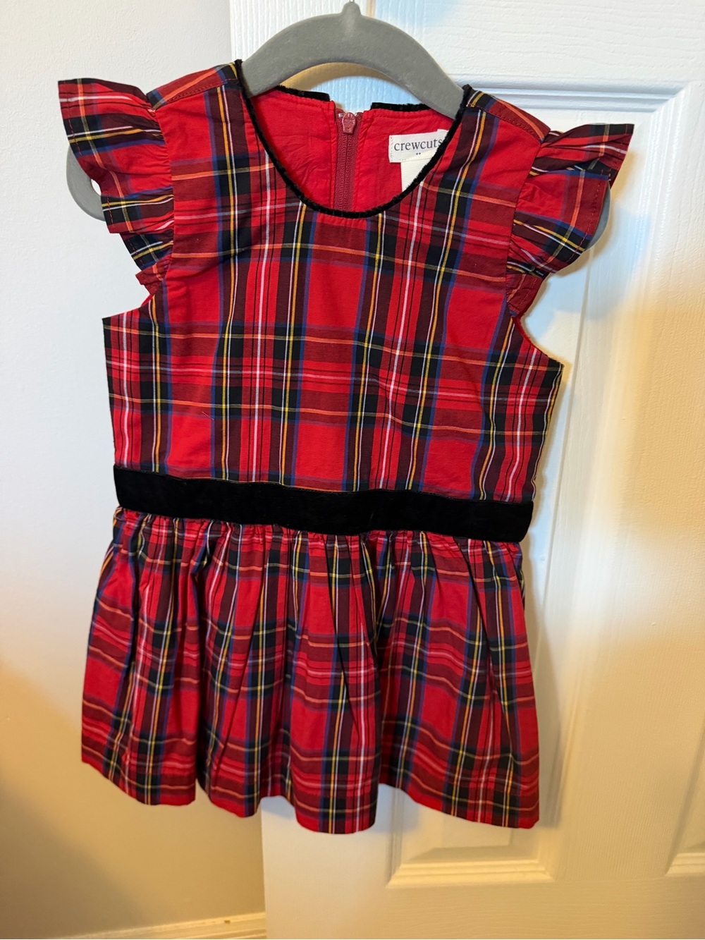 Crewcuts Red Plaid Dress with Black Velvet Waistban